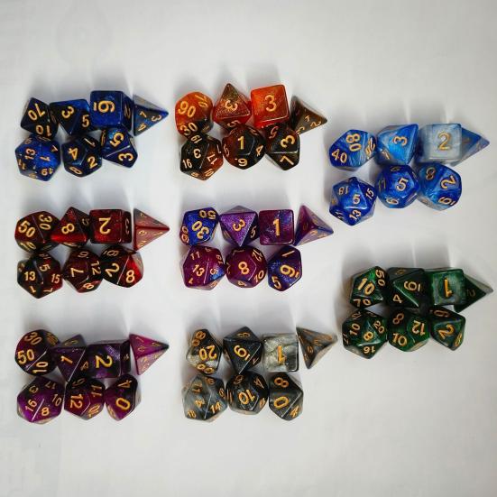 7Pcs/Set Starry Sky Acrylic Multi-side Dice Golden Number D4/6/8/10/12/20 Polyhedral Gaming Dice Prop Adults Family Night Party Board Game Essentials