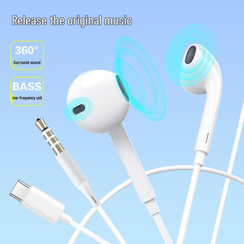 3.5mm Wired Earphones with Mic, Bass Surround Sound, Compatible with Apple & Android