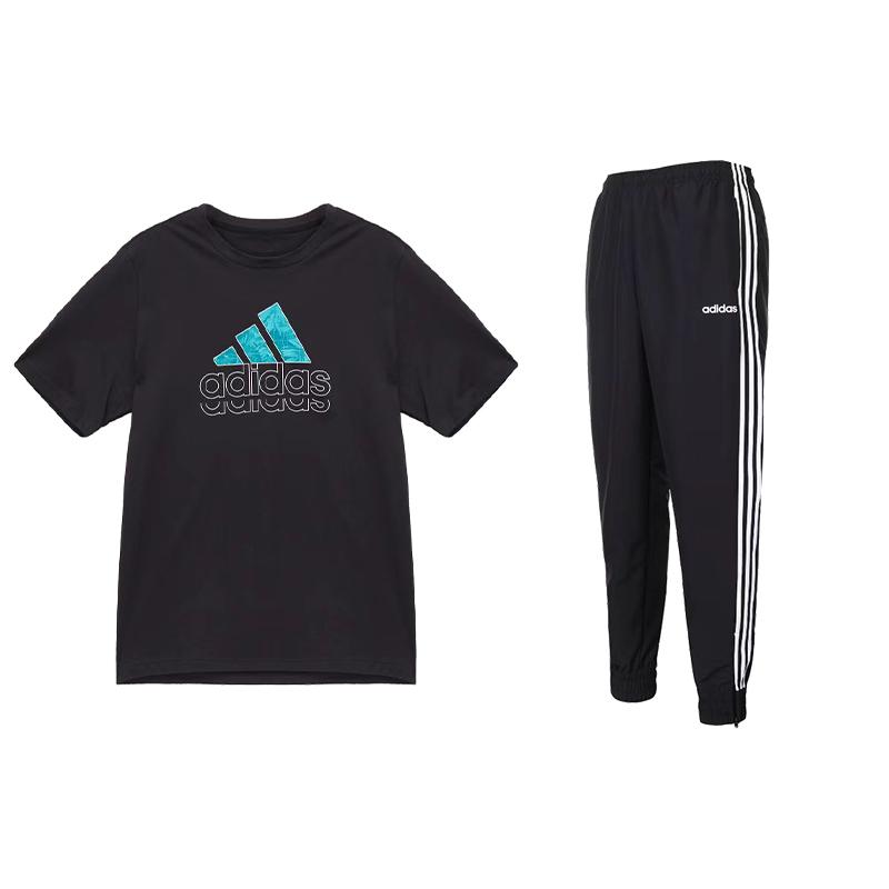 

Adidas Crew Neck Pullover Short Sleeve Long Pants Casual Sports Suit Unisex suit Black JE3202+DZ8488 M