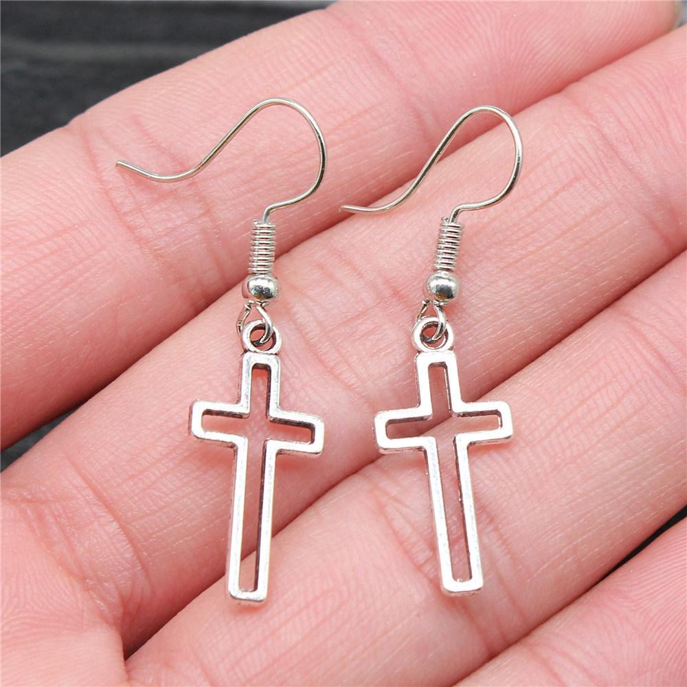 

Casual Handmade Cross Amulet Drop Earrings Thoughtful Friendship Gift for Office Wear A11-1pair-11x24mm