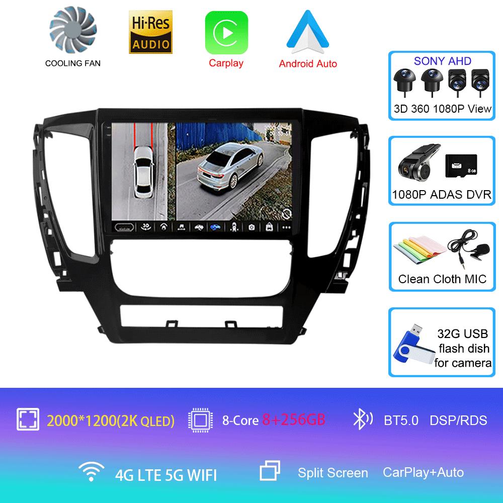 For Mitsubishi Pajero Montero Sport 3 2015-2021 Car Multimedia Radio GPS DPS IPS CarPlay 360 Panoramic Optical Android 14