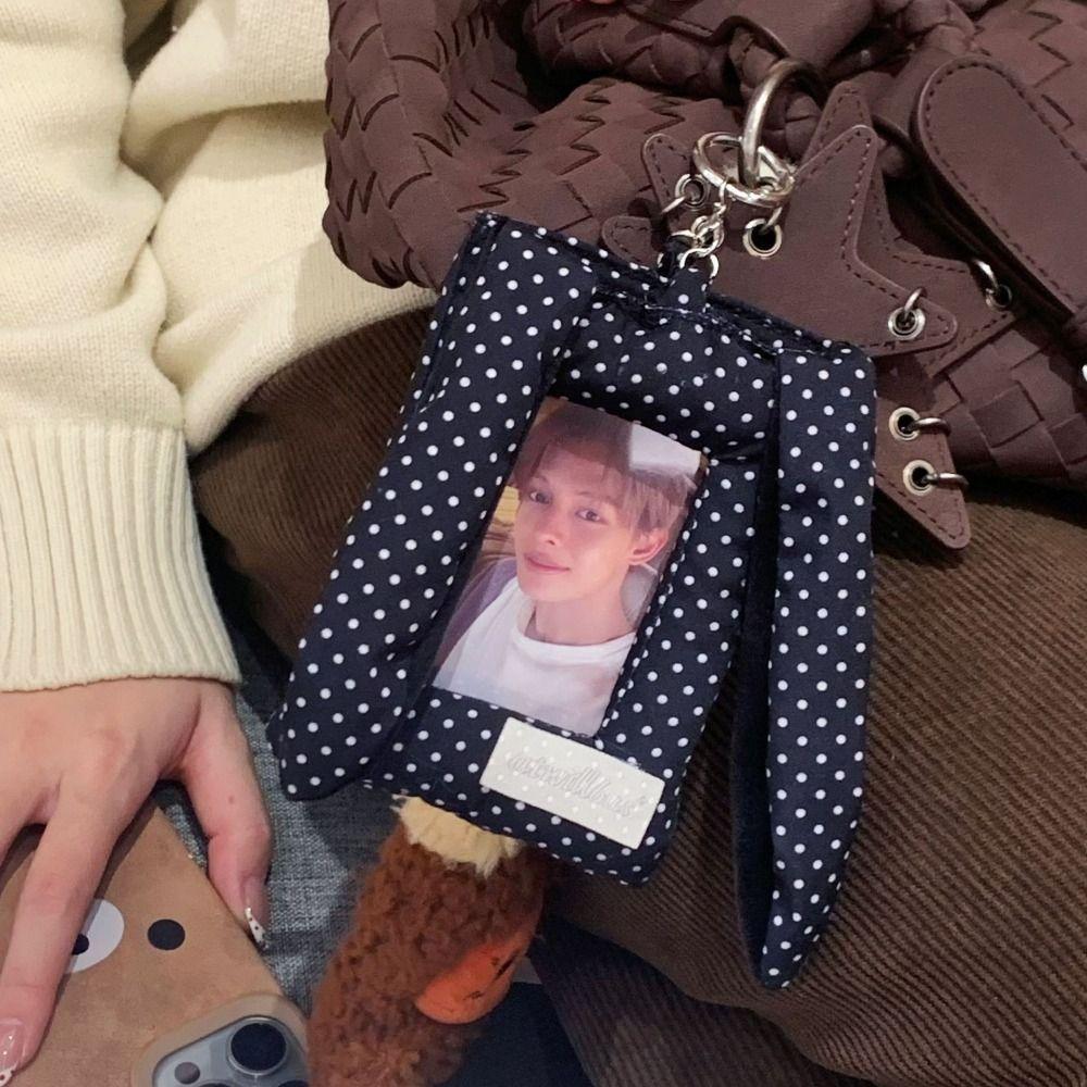 New Polka Dot Rabbit Ears Pillow Card Holder INS Korean Style Soft Mini Protective Case 3-inch Gift ID Card Protector