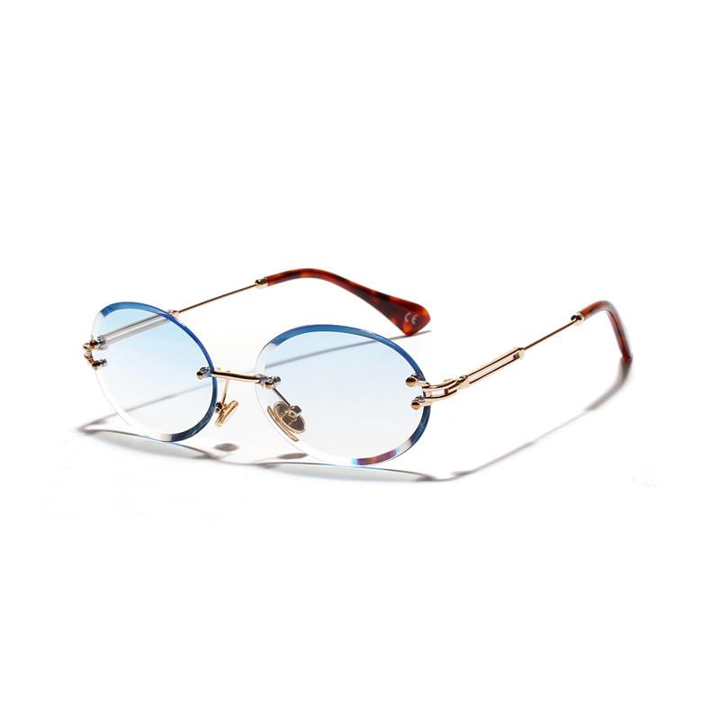 A18904 Diamond Cut Vintage Oval Sunglasses Women, Crystal Textured Glasses, Frameless Sunglasses
