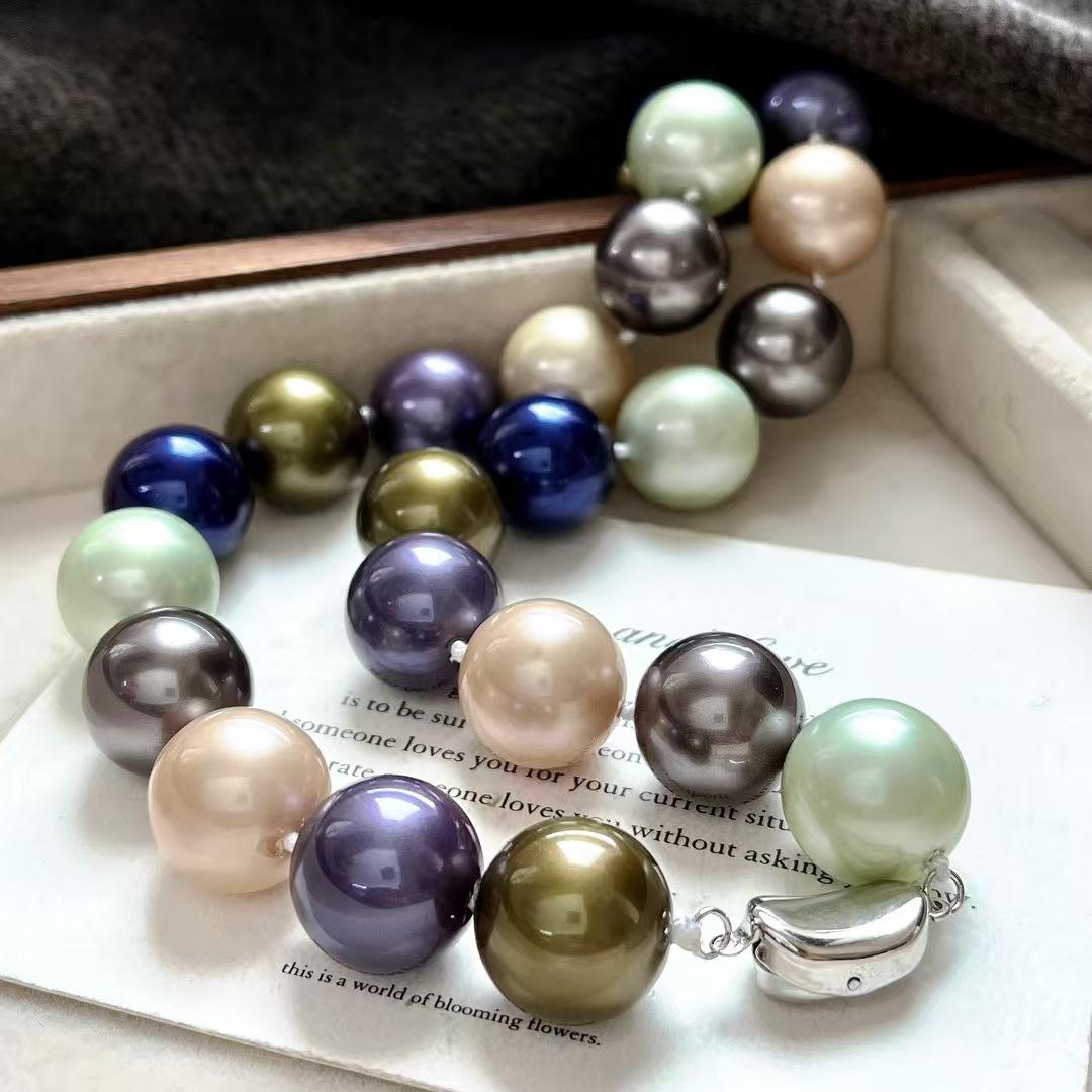 14Mm Large Particle Retro High Quality Mixed Color Artificial Crystal Pearl Sweater Chain Necklace Collarbone Chain