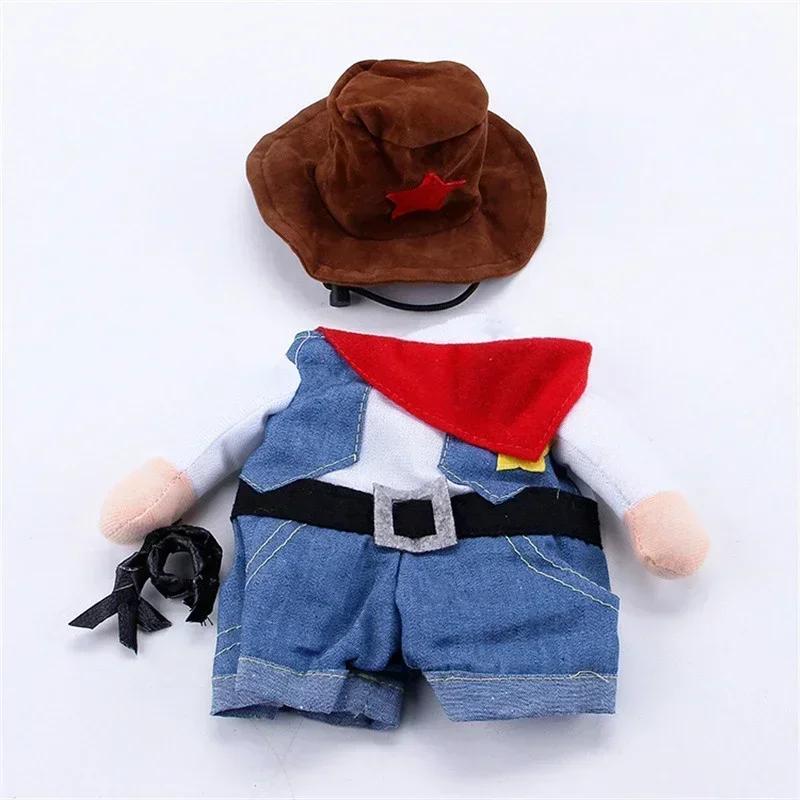 "Adorable Cowboy Outfit for Dogs & Cats - Fun Halloween Hoodie Jumpsuit with Jeans Design"