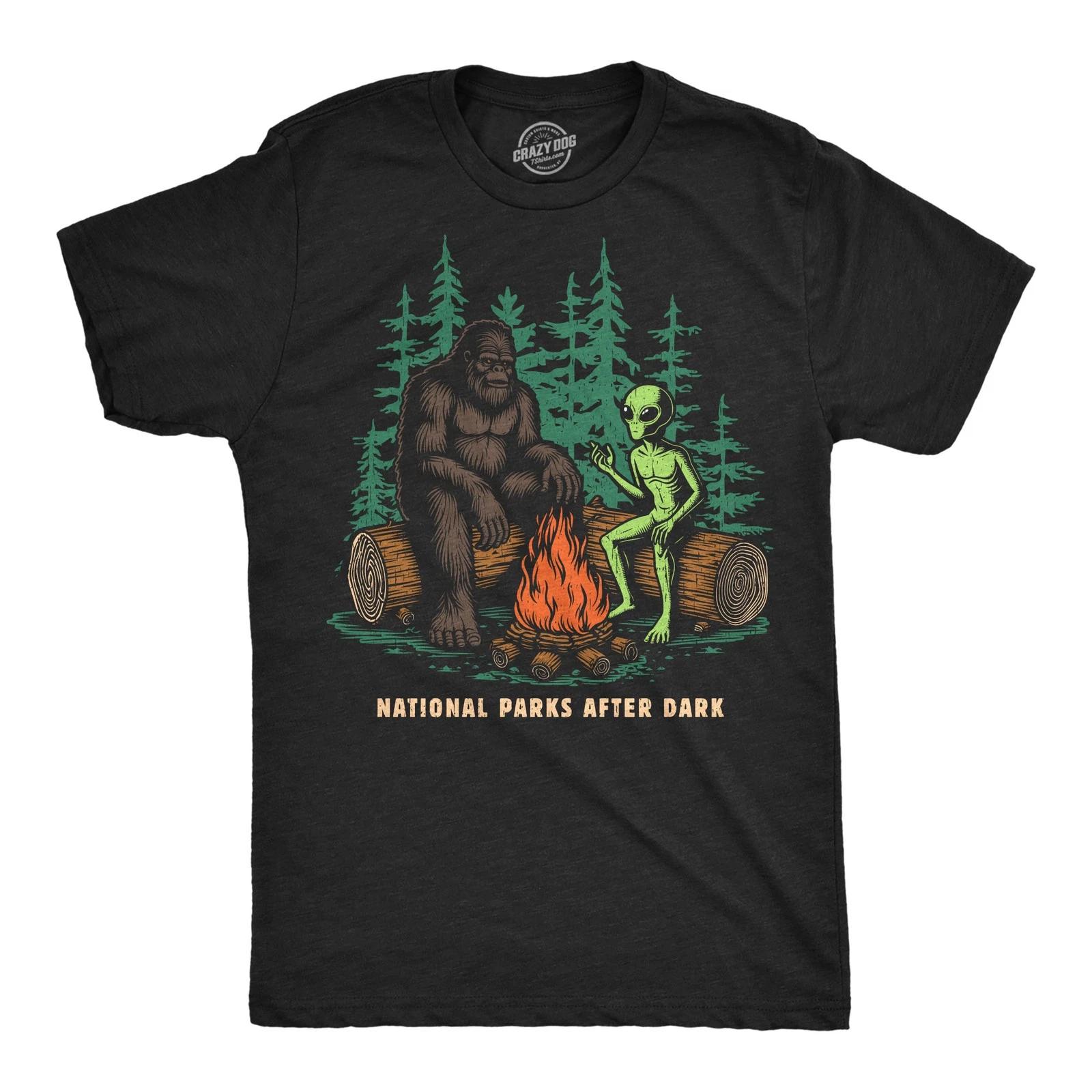 Mens Funny T Shirts National Parks After Dark Sarcastic Bigfoot Alien Graphic XXXXL