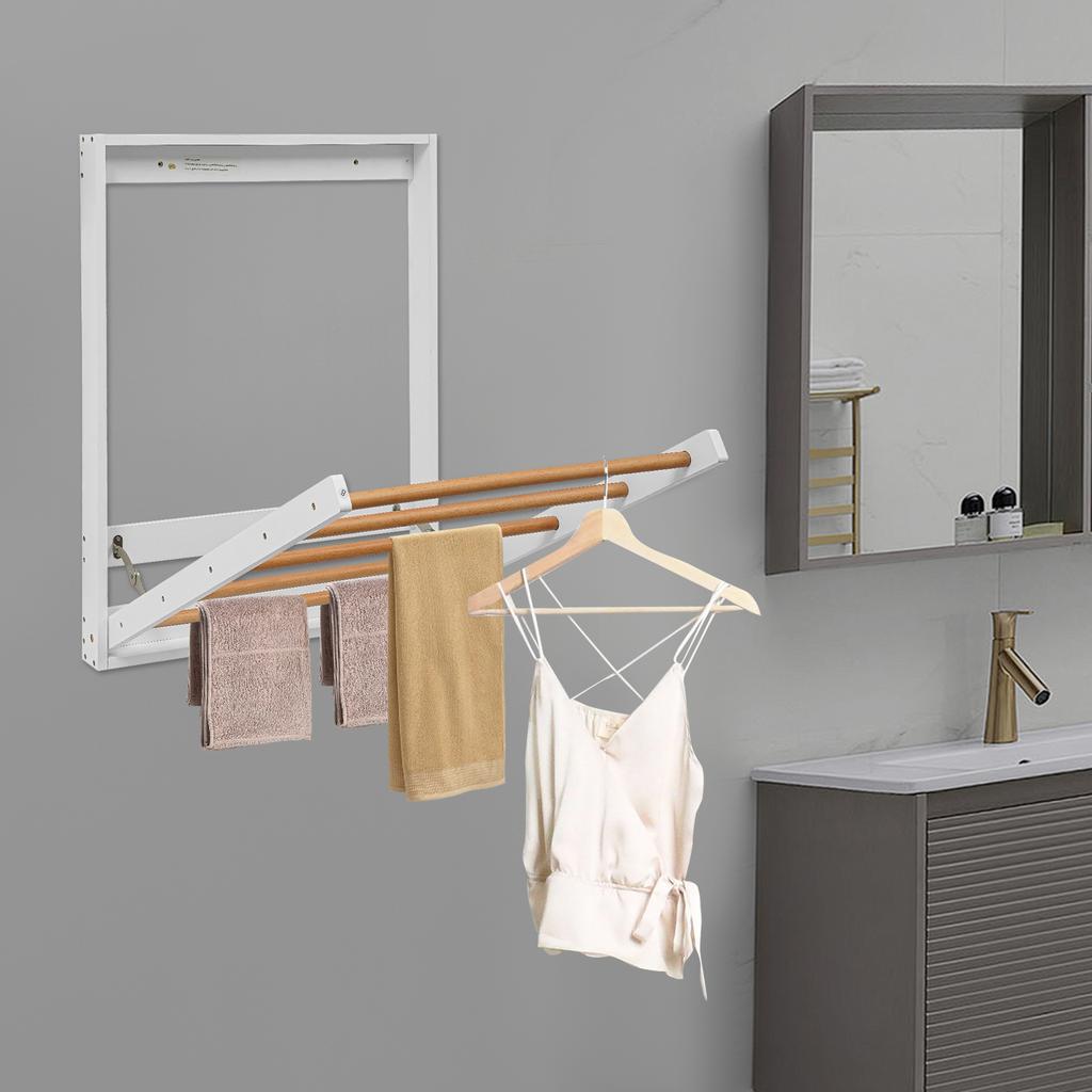 Door/Wall Mounted Folding Clothes Drying Rack, 5 Hanging Rods White Space-Saving Laundry Organizer for Small Spaces & Apartments