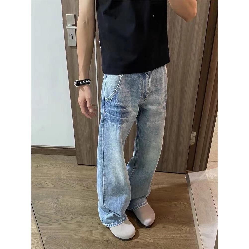 American Retro Jeans Men's Spring and Autumn Trendy Brand High Street Vibe Pants Cleanfit Straight Slightly Pulled Trousers