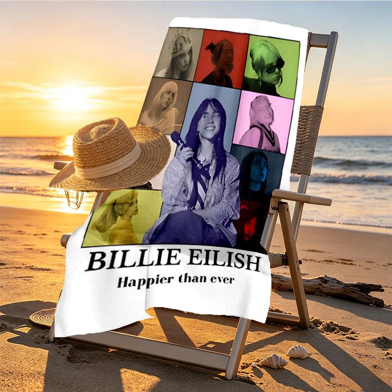 Billie Eilish Print Beach Towel Design, Soft, Lightweight. for Home Bathroom, Spa, Pool, Yoga, Surfing, Camping, Gift for Family, Friend