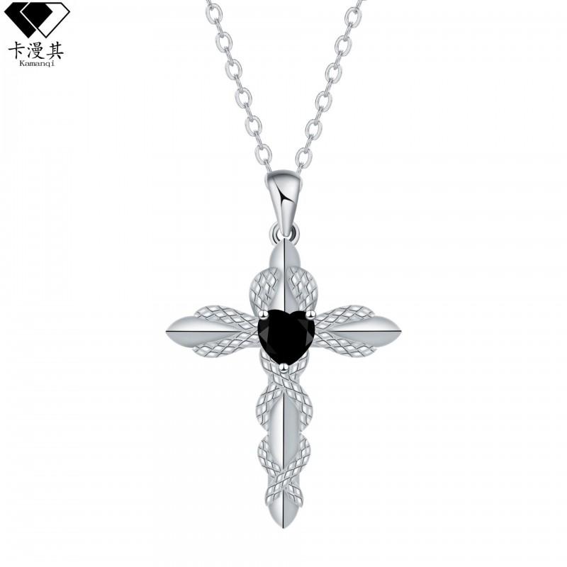 Stylish Geometric Cross Pendant Necklace Men Women Plated Copper Chain Jewelry 41-50cm Adjustable Length Silver
