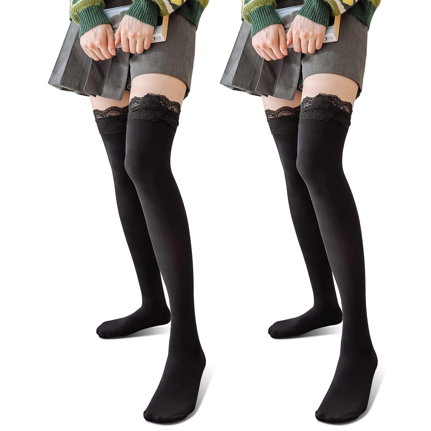 

WindTour 120 Denier Stretchy and Enhance Leg Perfect for and Available in Two Colors with Set of Women s Knee-High Socks, Breathable, Length, Parties,