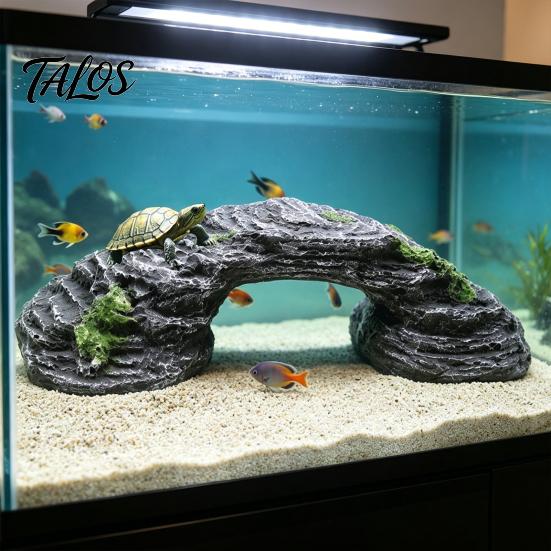 Aquarium Turtle Accessory Basking Platform, Rock Look Resin Baby Tortoise Climbing Ramp, Non-toxic Dock Arched Reptiles Resting Terrace for