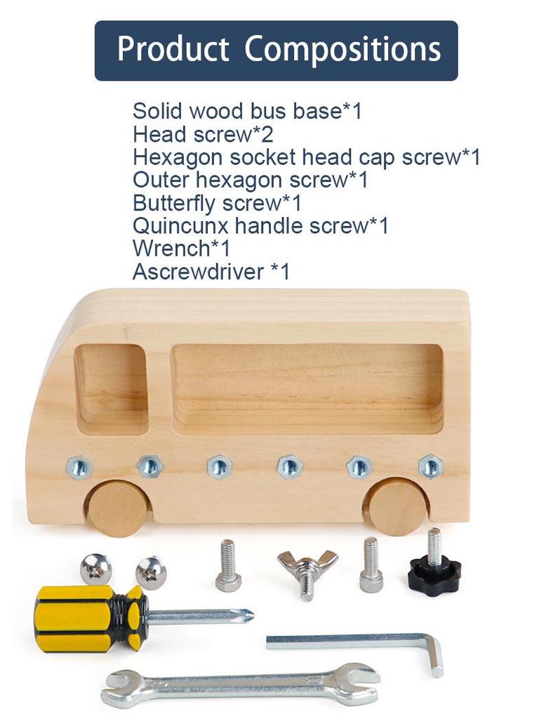 Montessori Busy Bus Educational Toys for Kids - Wooden Puzzle & Screw Concentration Training