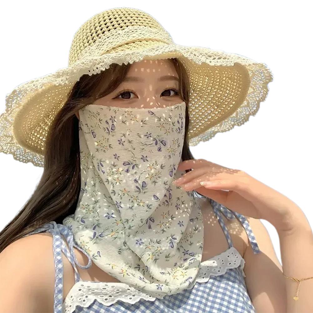 Flowers Summer Sunscreen Mask Full Face Ultraviolet Female Thin Section Cover Face Veil Mask Neck Neck Protector