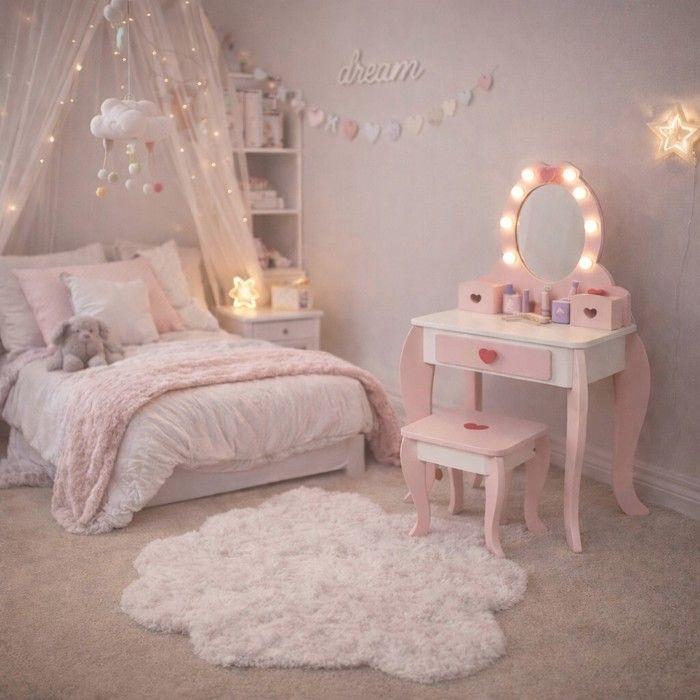 Coiffeuse enfant - GINGER HOME - Miroir éclairé - Tabouret inclus - MDF &amp; bois massif