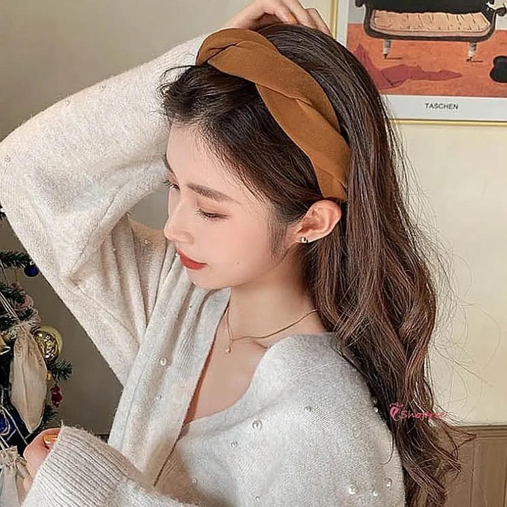 Headband Wide Wide Hairband Ear-friendly Thick Twist Long Hair Women Retro Bob efg982 LD-1211--Brown
