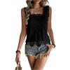Women's Sleeveless Lace Hollow Out Square Neck Tank Top Casual Loose Fit Scalloped Hem Lace Overlay Blouse Shirt