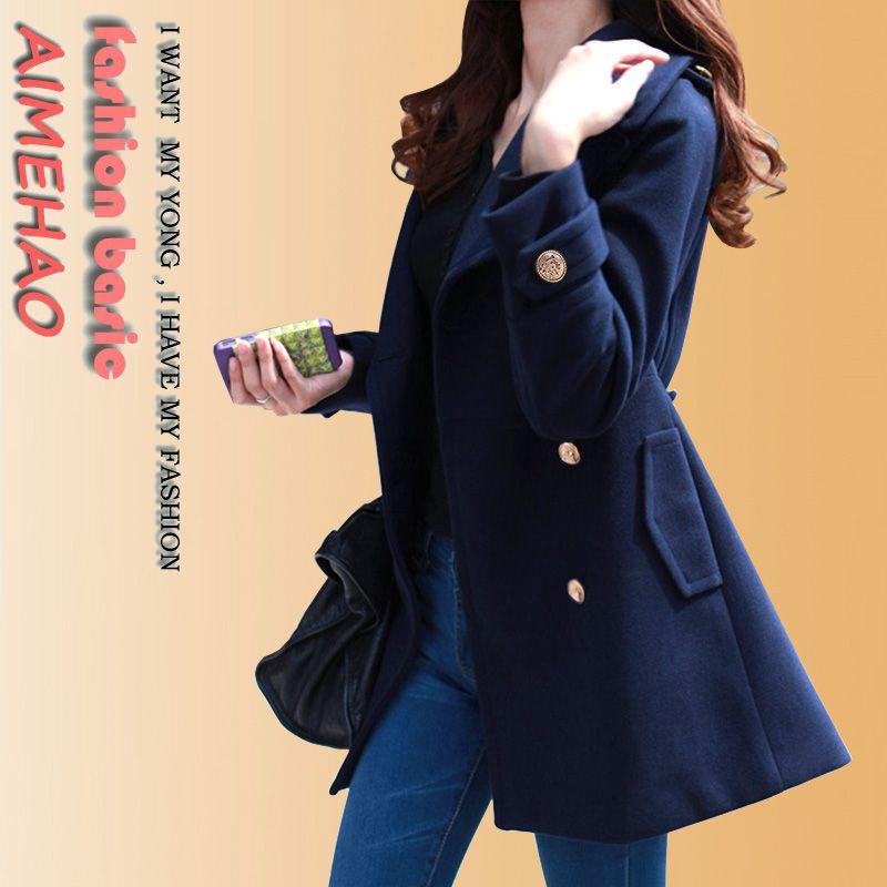 

Женское темно-синее шерстяное пальто средней длины, длинное, приталенного силуэта Dark blue XL