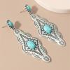 Ethnic Style Turquoise Long Earrings with Personalized Temperament and Exquisite Pattern Inlaid Earrings