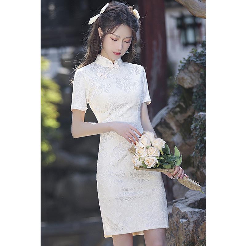 Petite White Retro Cheongsam 2025: Autumn High-End Short Dress for Girls