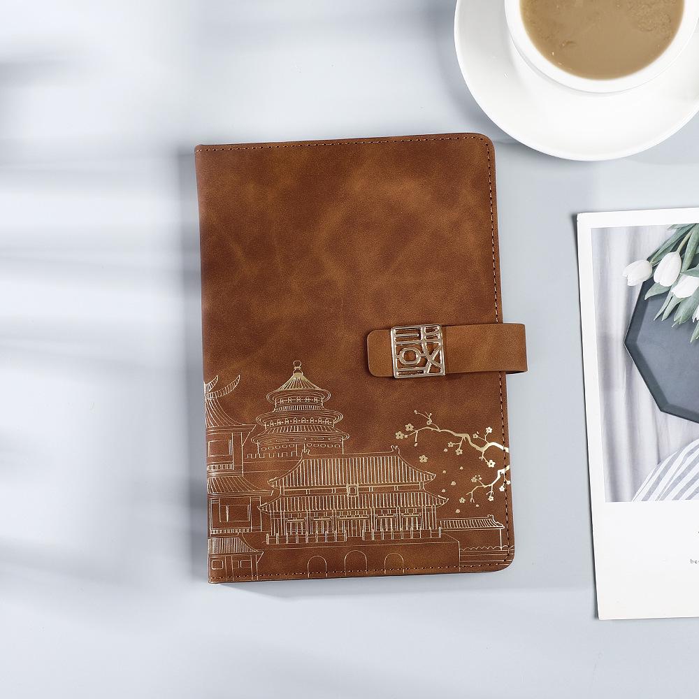 Guochao Anteckningsbok Presentuppsättning: Kinesisk stil mötesprotokollbok inspirerad av Palatsmuseet med logotyp