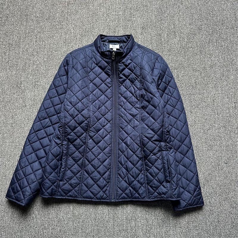 

Модное ромбовидное стеганое ультралегкое хлопковое пальто для улицы, приталенное по талии и стройнящее фигуру 1 Navy-green diamond-shaped cotton-padded coat L