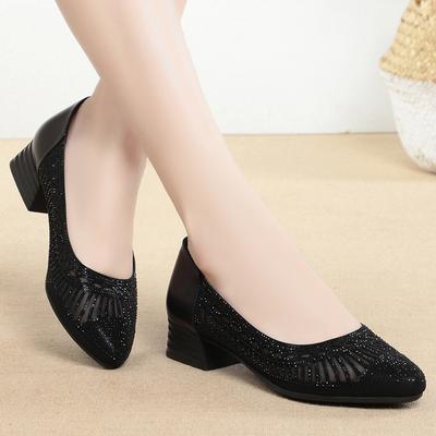 Damen Niedliche Schuhe mit quadratischem Absatz für Party Nachtclub Dame Schwarz Mesh Atmungsaktiv Frühling Sommer Büro Pumps Temperament Lässig