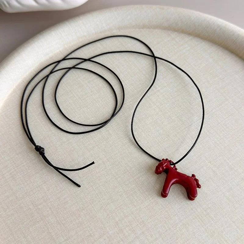 Hot Sale Horse Charm Pendant Necklace for Women Simple Adjustable Long Black Rope Sweater Chain Fashion Accessory 2026 Gifts