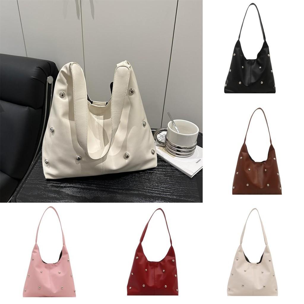 Womens Big Pu Shoulder Bag With Rivet Details Design For Street Style Fashion And Commuting