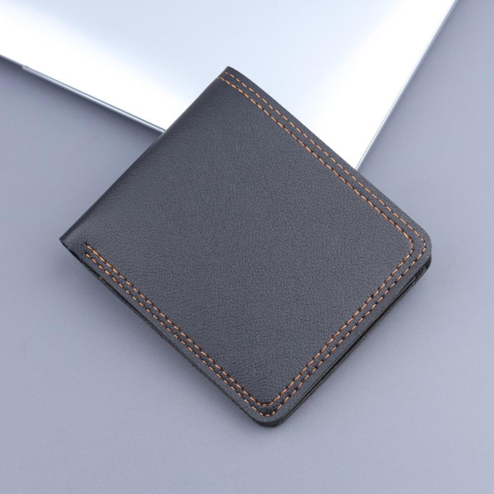 Minimalist PU Leather Men's Short Wallet Two-fold Large Capacity Multiple Pockets Black Coffee ID Card Holder Men Women