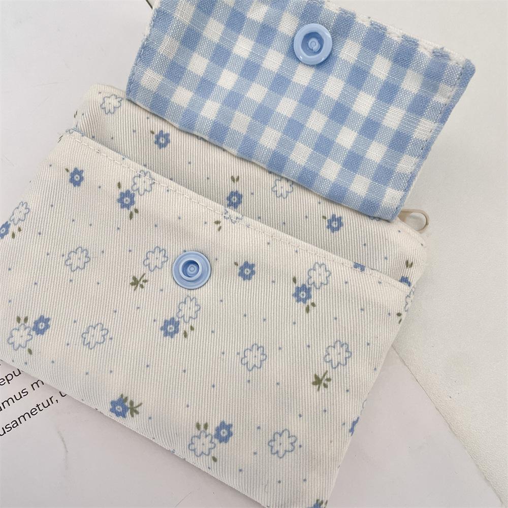 Retro Flower Women's Clutch Coin Purses Compact Portable Ladies Card Bags Plaid Candy Color Multi-Pocket Female Cosmetic Bags