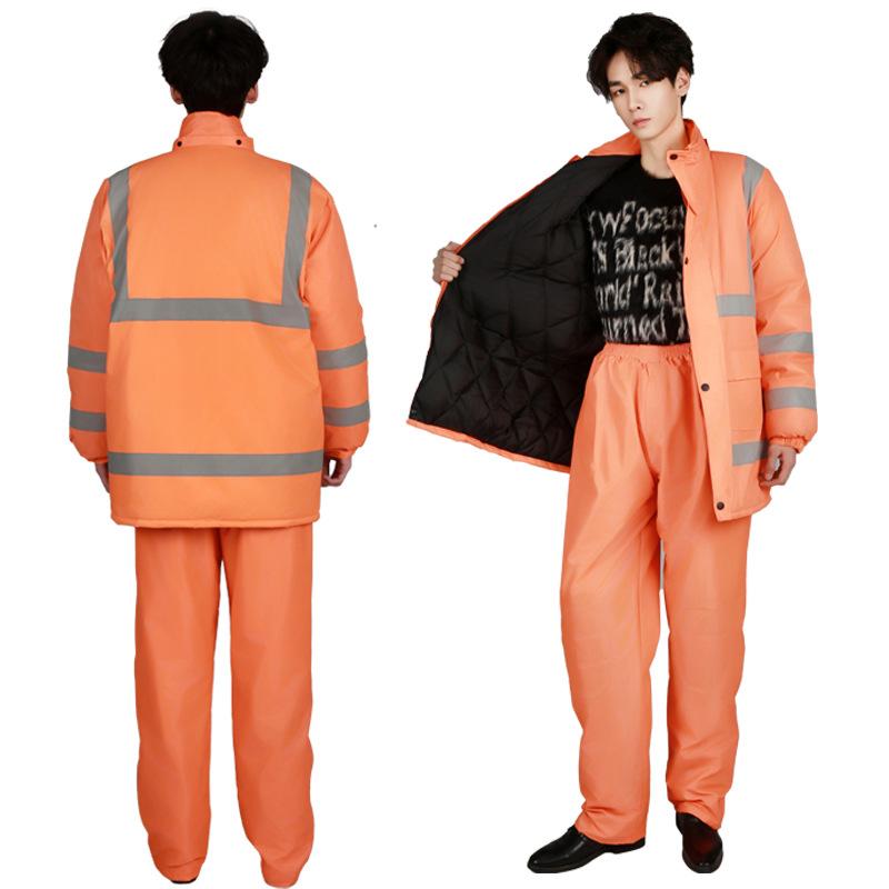 Reflective cotton-padded clothes on duty, cotton-padded raincoat set, winter outdoor traffic rescue, windproof and waterproof cotton-padded raincoat