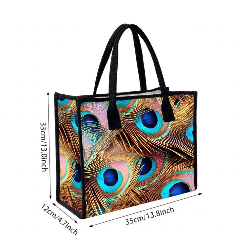 Peacock Feather Pattern Daily Tote Bag Fashion Portable Casual Handbag for Women Outdoor Commute Use