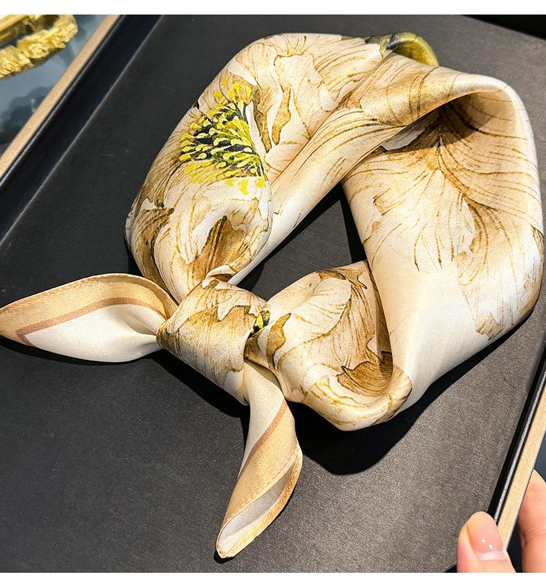 NEW 100% Silk Scarf For Women Korean Red Big Flowers Festival Gift Hair Tie Neck Scarf Ribbon Spring Summer Party Scarves