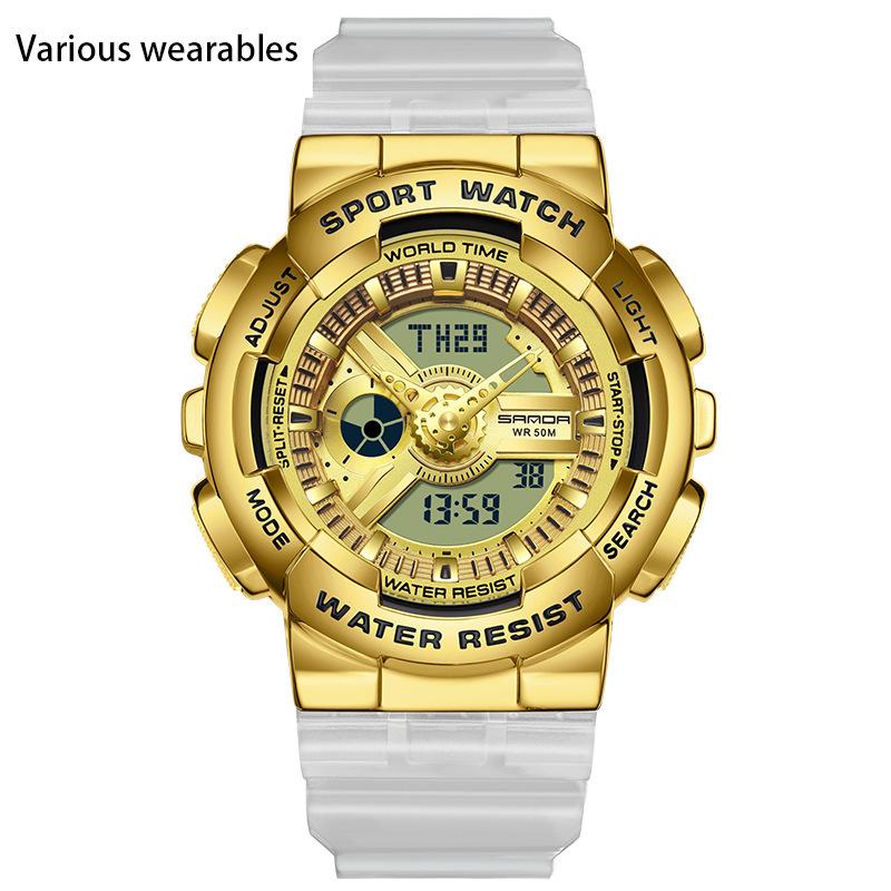 Reloj electrónico con movimiento sincrónico y doble pantalla para hombre, con función de luz manual y personalidad creativa.