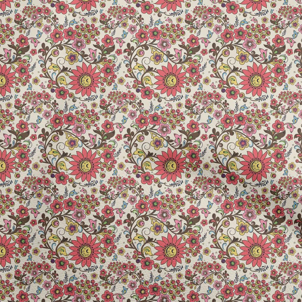 oneOone Cotton Flex Light Gray Fabric Asian Suzani  Dress Material Fabric Print Fabric By The Yard 40 Inch