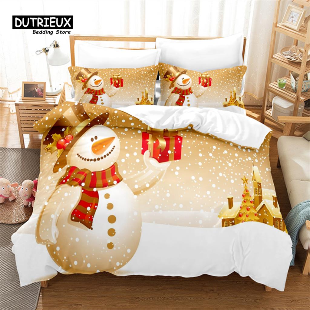 Christmas Snowman Duvet Cover Set, Fashion Bedding Set, Soft Comfortable Breathable Duvet Cover, For Bedroom Guest Room Decor