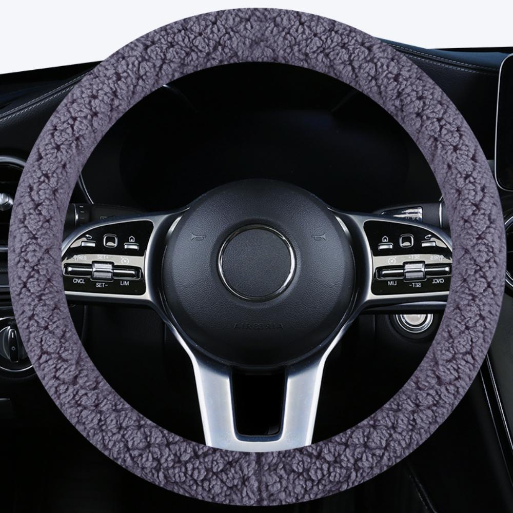 Winter Warm & Cozy 3D Pattern Short Plush Steering Wheel Cover – Ultra-Soft Lamb Fleece Feel, Non-Slip Grip Rubber Inner Ring