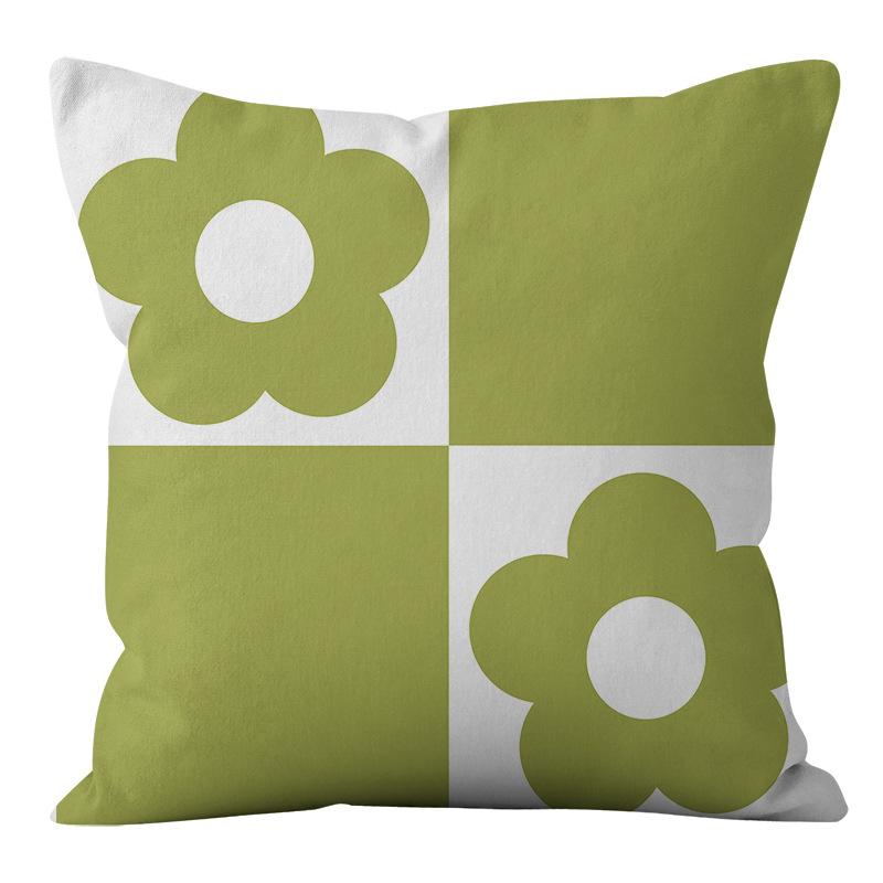 Small Clear Green Geometric Flower Print Pillowcase Short Velvet Cushion Living Room Sofa Pillowcase