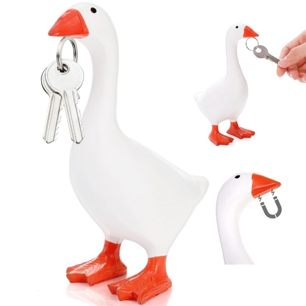 Cute Magnetic White Goose Statue Funny Dumb Goose Key Holding Figurine Entryway Organizer