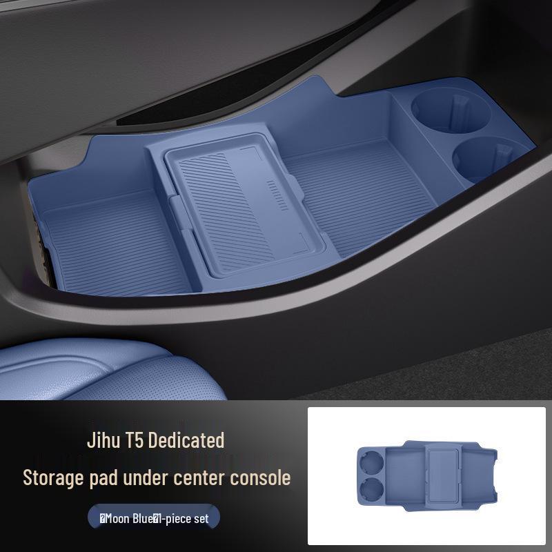 Compatible with 25 Jihu T5 models: Center Console Lower Storage Organizer for Interior Car Modification.