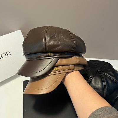 Nouveau chapeau octogonal en cuir PU automne et hiver 2025 pour enfants, béret de peintre célébrité Internet, langue de canard ins polyvalent
