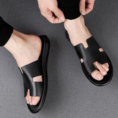 Jugendtrend zweilagiges Rindsleder atmungsaktive Ein-Wort-Sandalen lässig täglich vielseitig schlichte Herrenschuhe