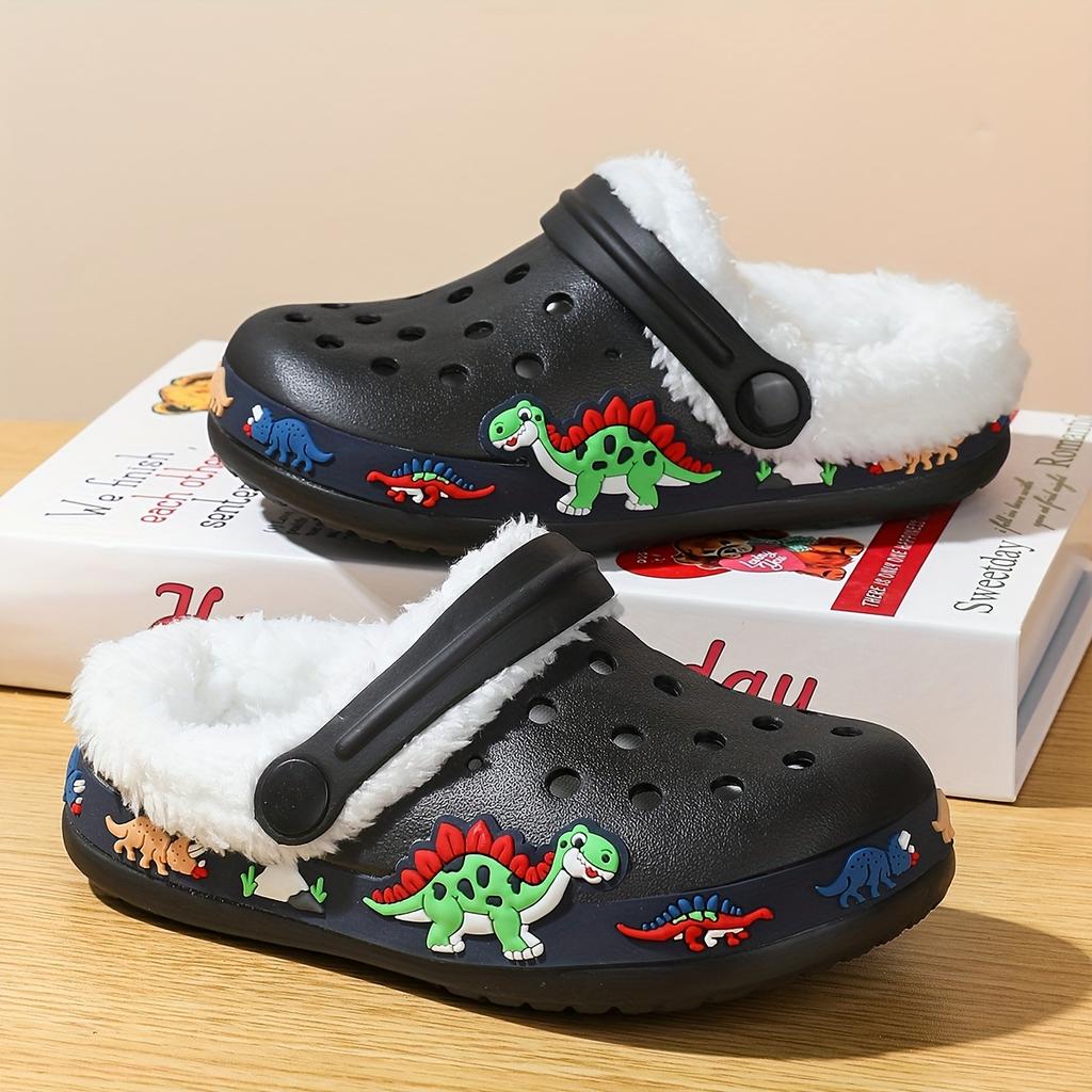 EVA pantofle s fleecovou podšívkou s kresleným designem stavebního vozidla - Teplé nazouvací zimní boty na podzim a zimu, Obuv do chladného počasí