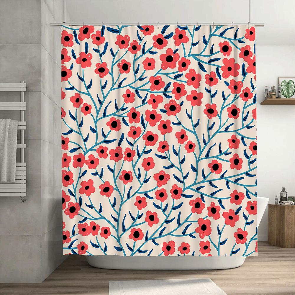 Modern Floral Shower Curtain Waterproof Fabric Bathroom Decor Customizable Size