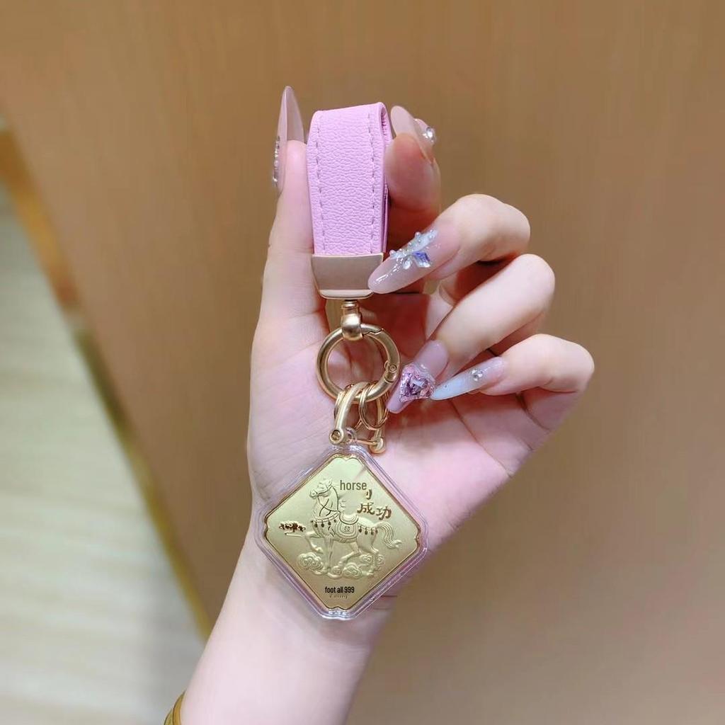 999 Pure Gold Four-Sided Horse Keychain & Mobile Charm Pendant - Creative Souvenir Gift