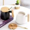 Nordic Ceramic Mug with Lid & Spoon - Wooden Handle, Ideal for Coffee, Office, or Gift with Logo Print.