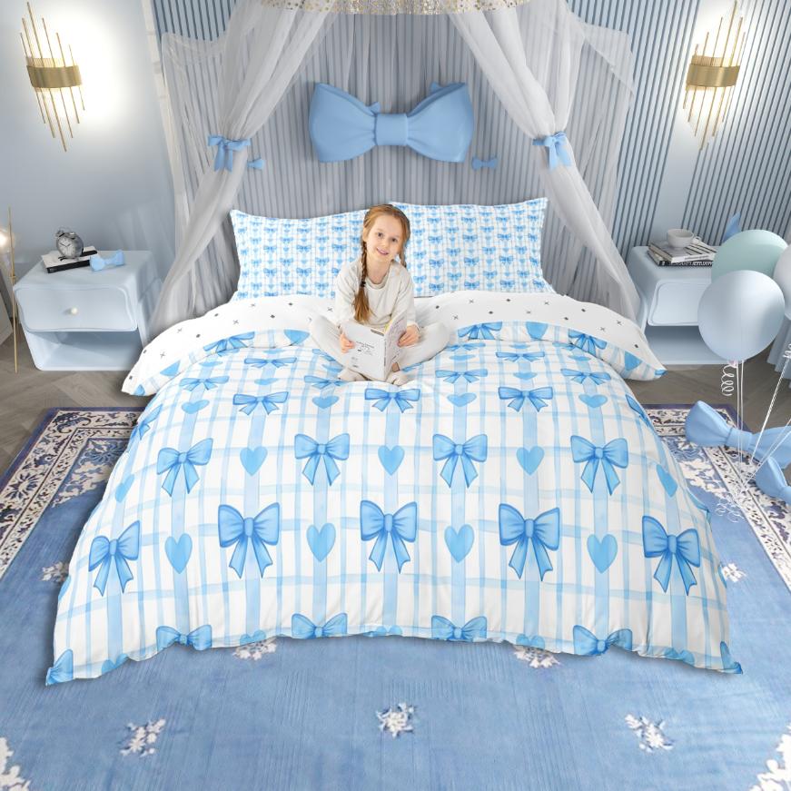 Homewish Ribbon Bow Knot Duvet Cover Set,Princess Bowtie Bedding Set,Rainbow Cartoon Bow Bed Set For Girl