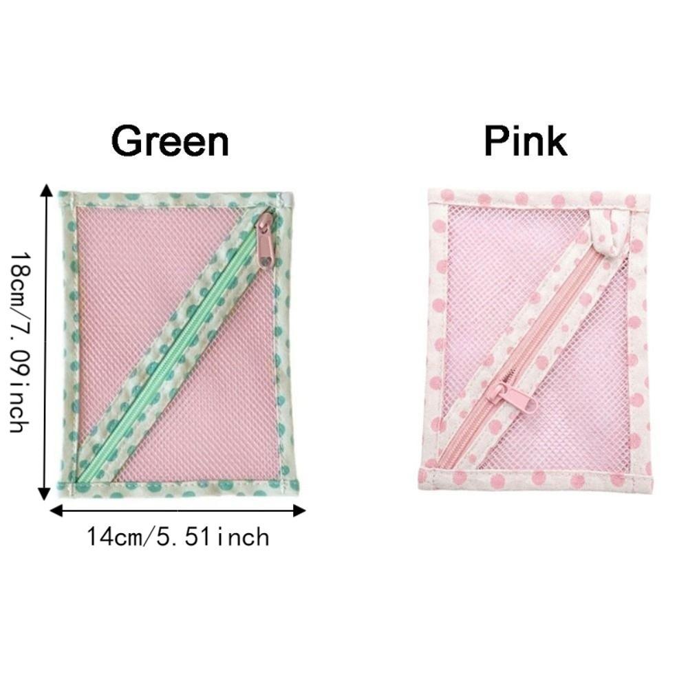 Wide Opening Dot Grid Storage Bag Korean Style Mesh Makeup Bag Small Item Storage