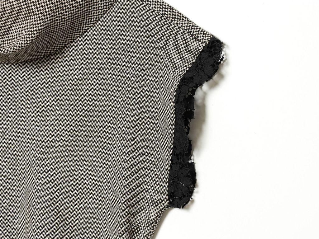 Γυναικείο Πουλόβερ Τοπ Ευρωπαϊκού Στυλ με Πέτο, Αμάνικο, με Δαντέλα και Σχέδιο Houndstooth